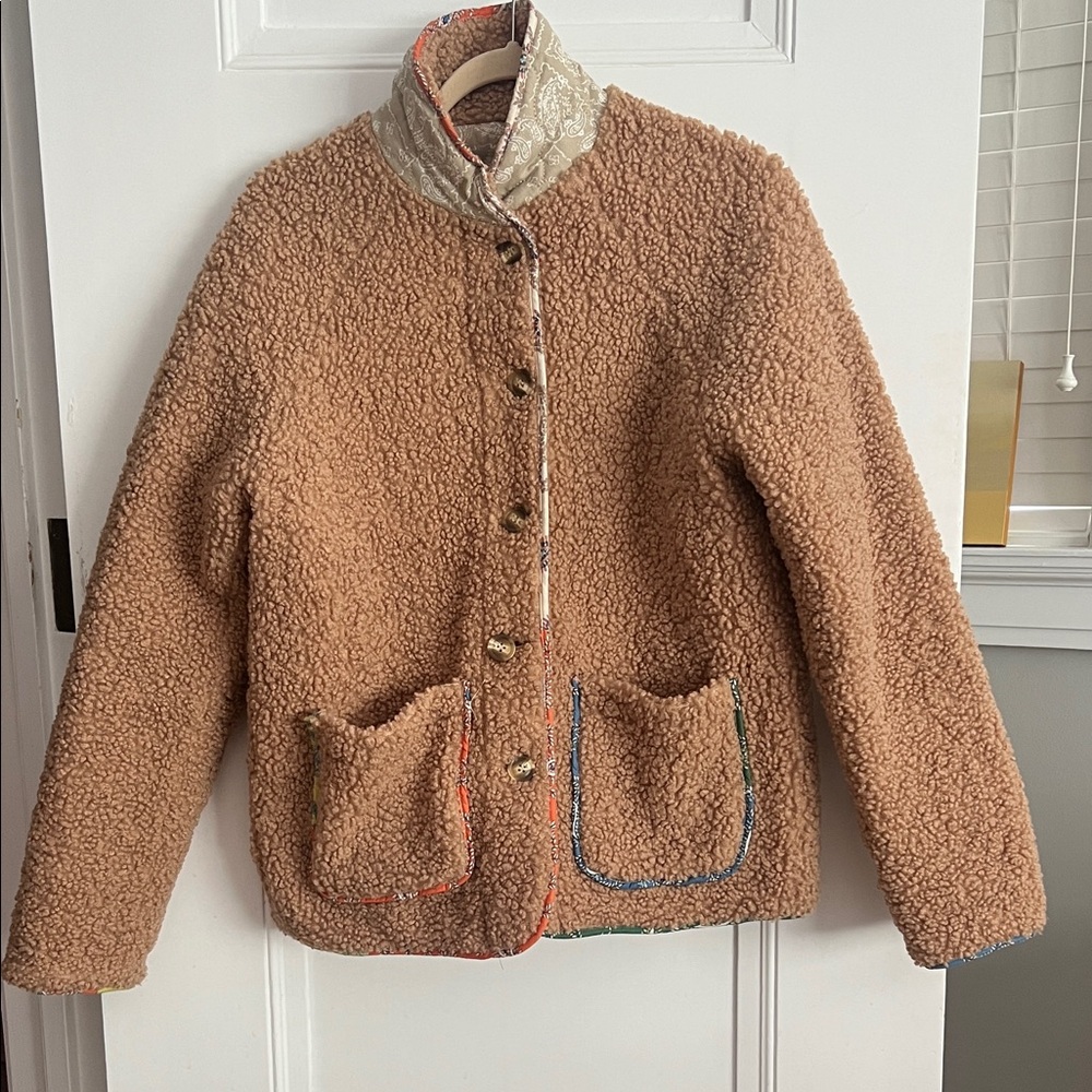Cozy Tan Sherpa Jacket with Quilted Accents